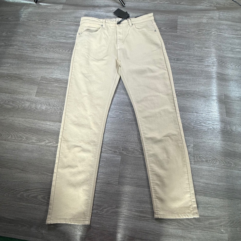 Vintage Genes Black Mens Slim Fit French Terry Pants Khaki Tan 34x30 NEW